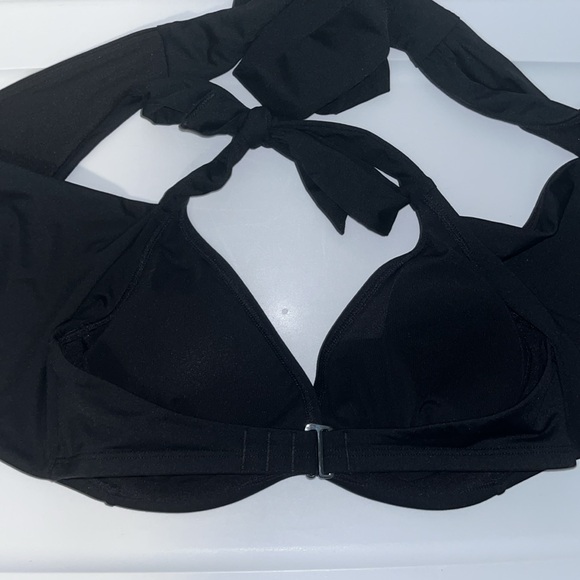 ATHLETA BRA CUP WRAP HALTER BIKINI Swim TOP Underwire Black Women’s Size 34 B/C - Picture 5 of 10